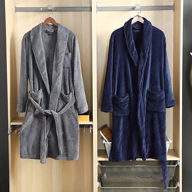 Designer's Autumn, Winter, Coral Flannel Men's Bathrobe, Velvet Home Clothes, Pajamas, Long And Thick Nightgown