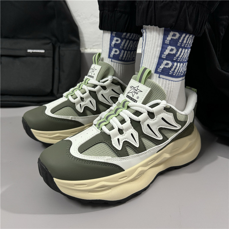 Men's 2024 new thick soled height increasing trend retro sports shoes