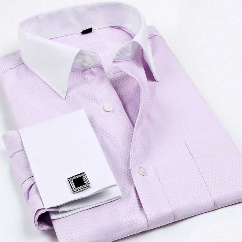 Mens French cufflinks shirt new mens long sleeved brand tailcoat shirt regular suitable for mens party tops French cufflinks dress X2410071
