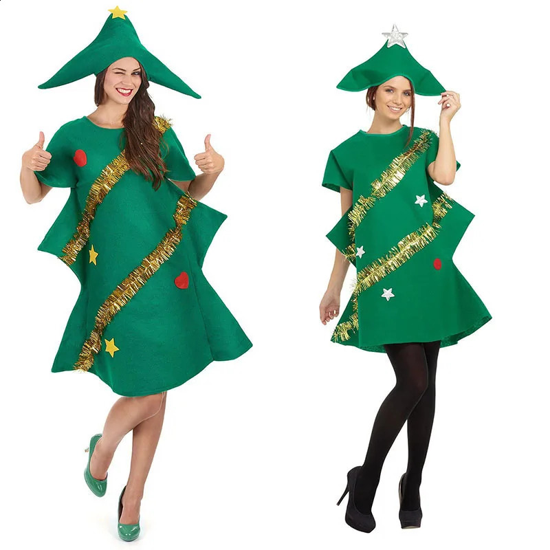 Cute Christmas tree shaped roleplaying costumes for parents children parties short sleeved mini dresses women girls and Year 241007