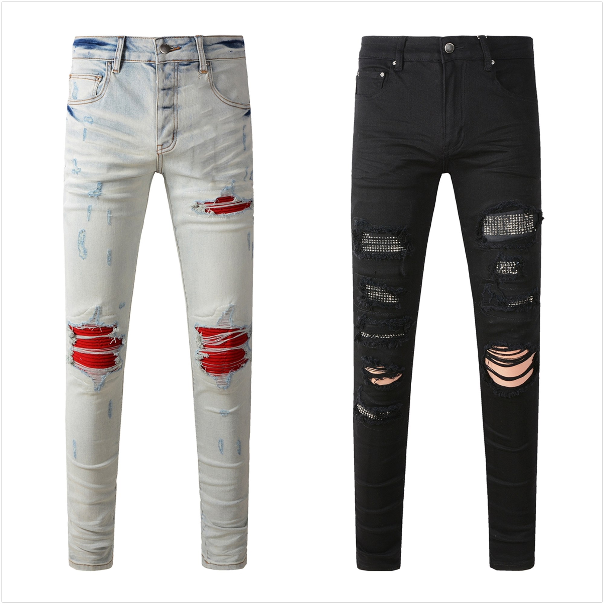 designer european jean hombre mens trousers biker embroidery ripped for trend cotton fashion jeans men cargo pants black hip Free shi
