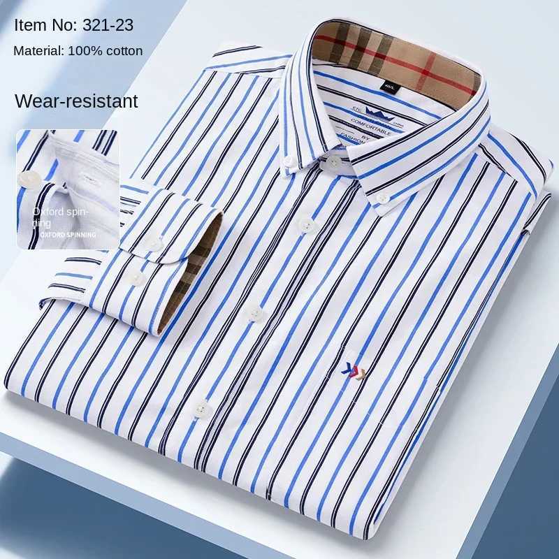 Oxford 100% pure cotton two-color collar long sleeved shirt strapless cotton mens casual shirt high-end gift wholesale X241007