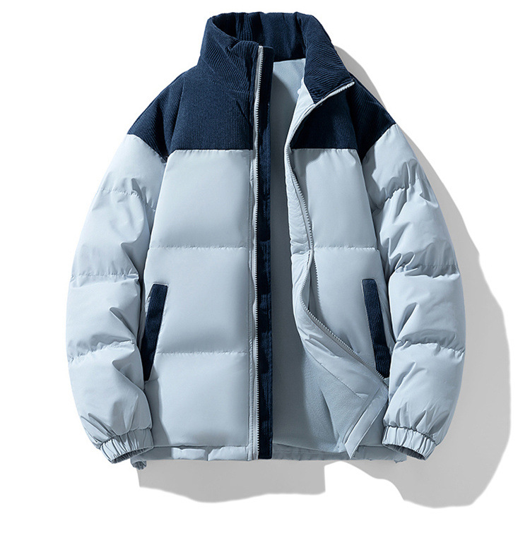 Men's New Fashion Winter Quilted Jacket Thick Down Cotton Coat with Stand Collar Casual Style Plain Dyed Down Parkas