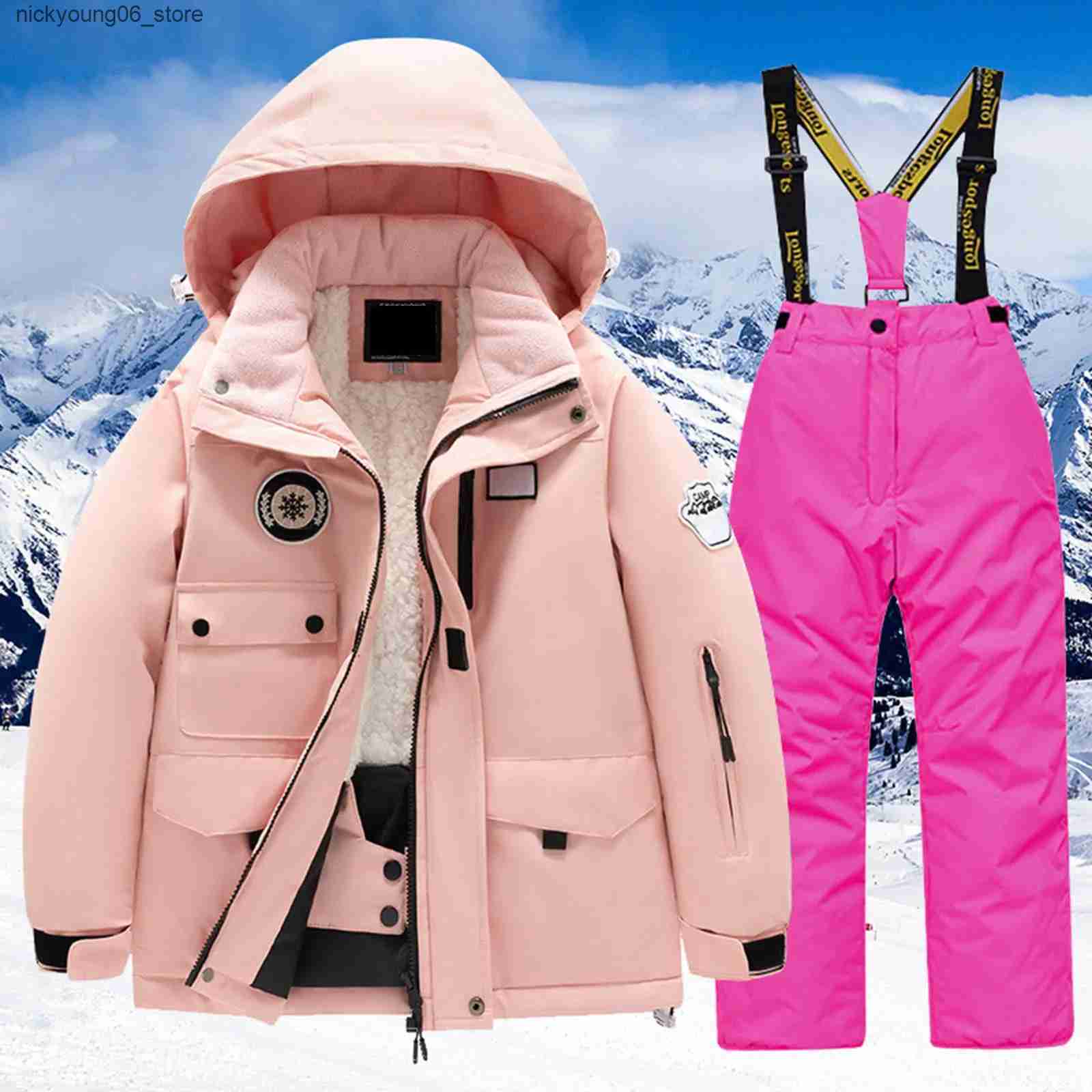 Sets/Suits Childrens Ski Suit Girls Outdoor Waterproof and Windproof Thick Warm Boys Ski Clothes Parkas+Trousers Snowboarding Clothes L240910