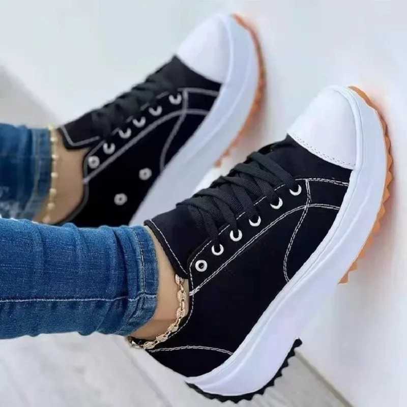 Womens shoes Classic white canvas sports shoes Fashion platform Womens shoes Casual shoes High quality lace upper tennis shoes 35-43 Y241007