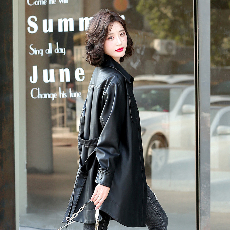2023 Sheepskin Female Spring For Women Leather Jacket Sleeve Long Coat