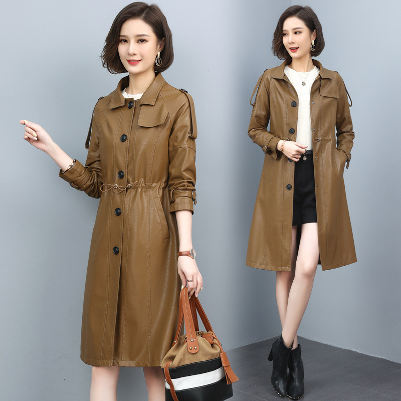 2023 Autumn Genuine Leather Jacket Real Sheepskin For Women New Outerwear Lapel Womens Trench Coat Long Sleeve