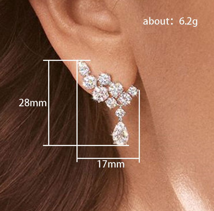 Sterg Sier Water Drop Cubic Zircon Party Dangle Earrings for Women