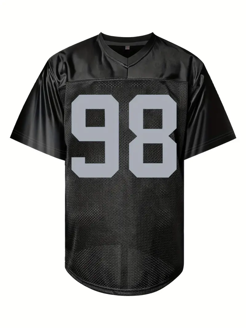 #98 Maxx Crosby Comfy V-Neck Football Jersey Black Mesh Embroidery for Training and Competition Breathable Moisture-Wicking American Football Shirt