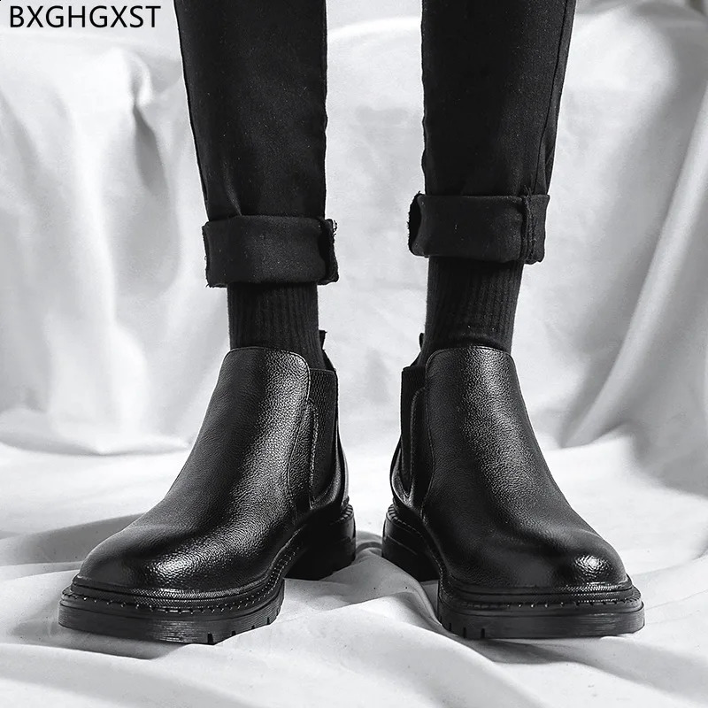 Black Ankle Boots for New Men Male Platform Shoes Leather Man 2024 atos 240924