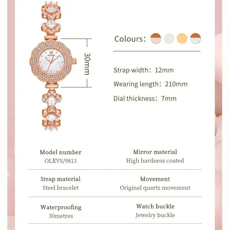 OLEVS Womens Watch Waterproof Quartz Watch High end Rose Gold Inlaid Diamond Elegant Womens Watch Relojes Mujer 240924