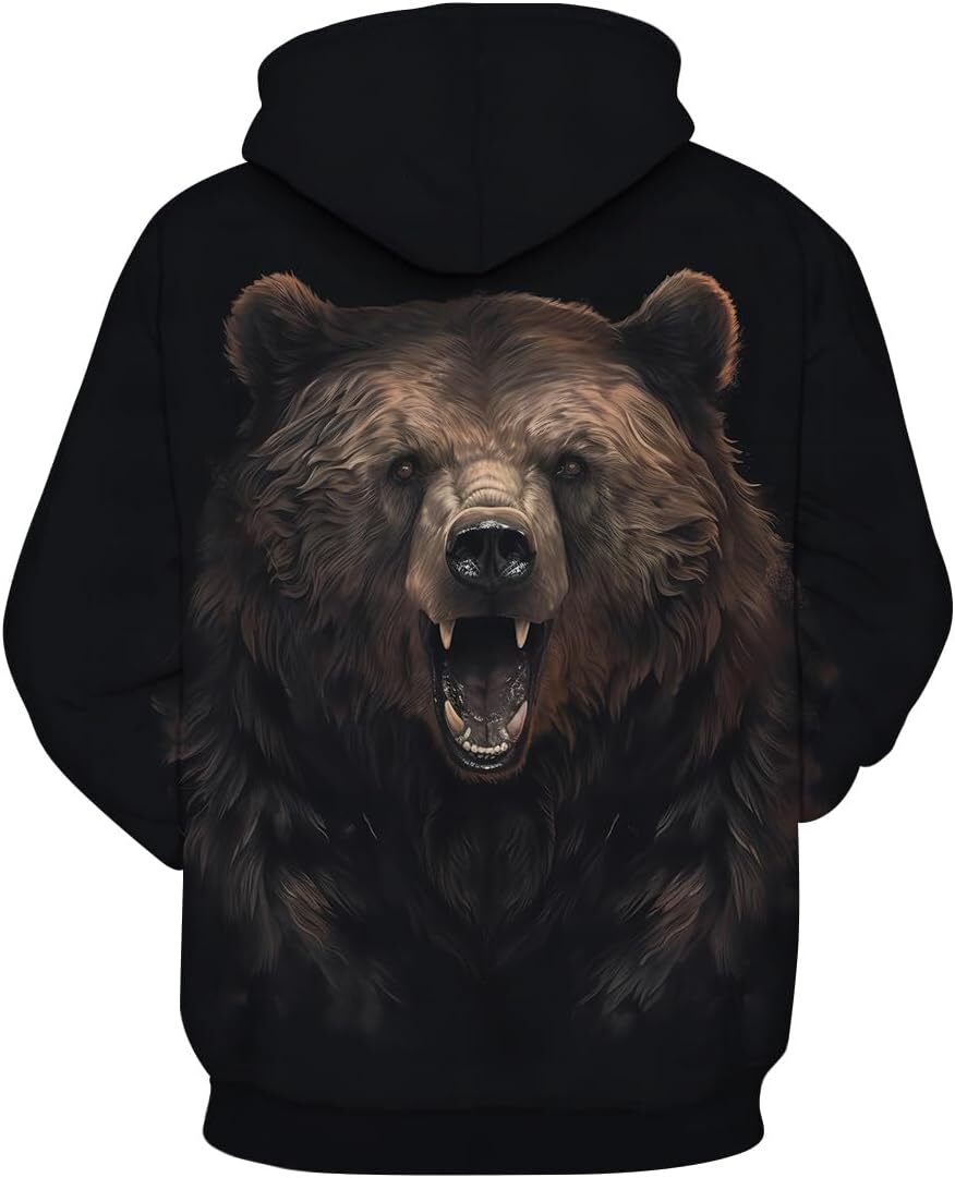 Hoodie for Mens Womens Novelty Bear Graphic Hoodie Cool Animal Print Hoodies Sweatshirt Pullover for Men Women Graphic Hoodies sweatshirt