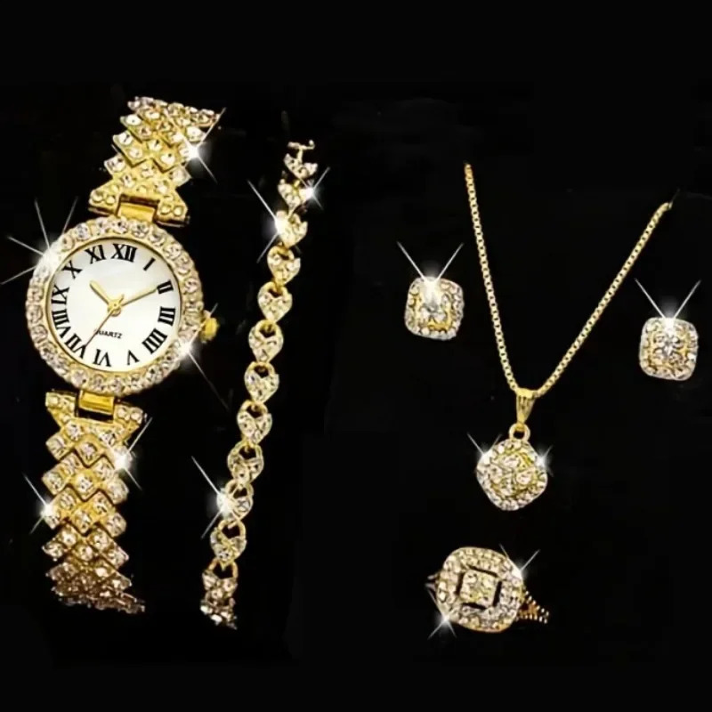 6-piece womens watch Roman dial casual womens quartz watch bracelet set womens Montre Femme Reloj 240924