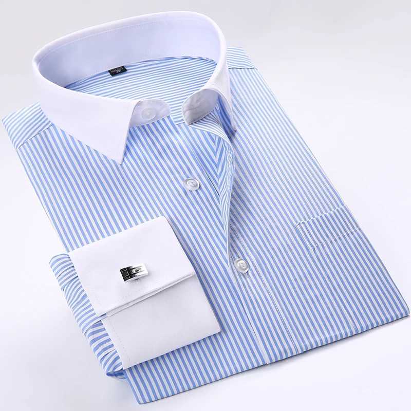 Mens French cufflink shirt New mens shirt long sleeved evening dress mens brand shirt ultra-thin suitable for French cufflink dress shirt X2410071