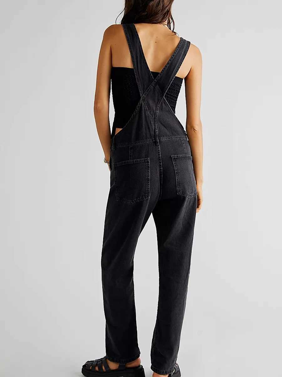 Womens Vintage Retro Denim Long Jumpsuit Casual Spaghetti Strap Straight Romper Suspender Pants Summer Baggy Bib Loose Overalls W250306