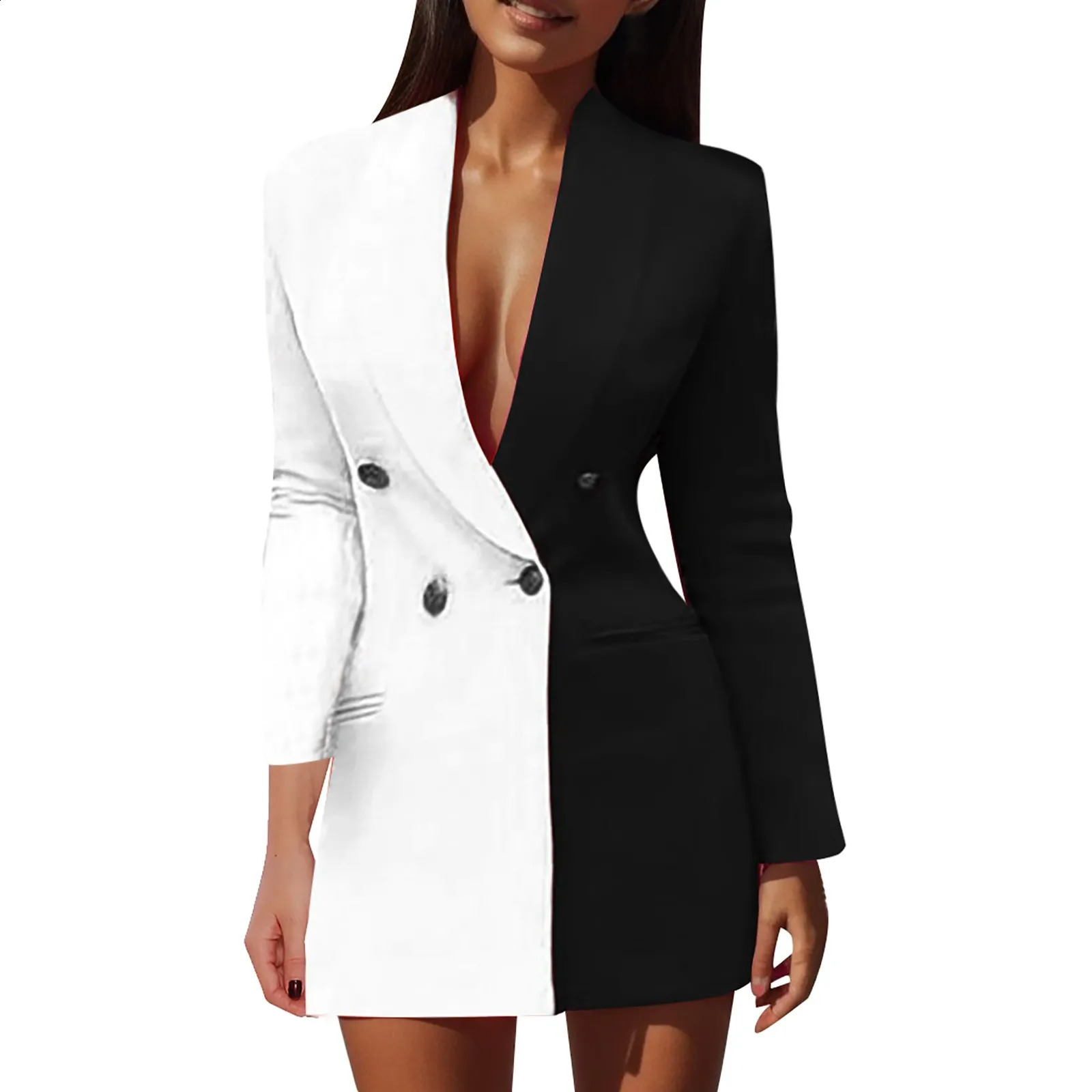 Womens Jacket Winter Ultra Thin Long Sleeve Elegant Set Double Black and White Corset Office Dress Coat 241007
