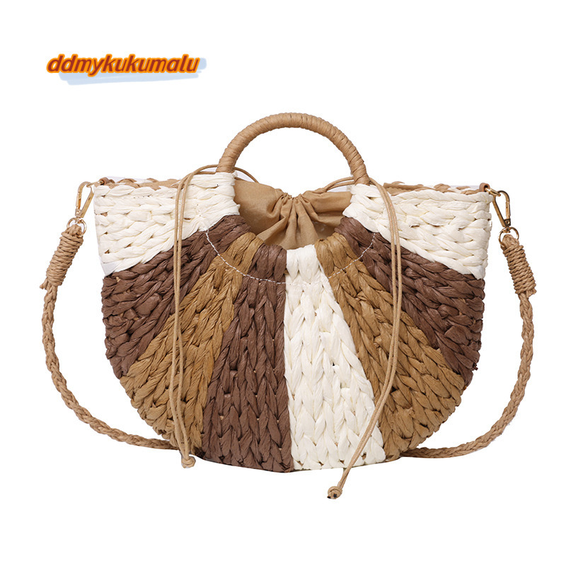 2024 Handmade Bags for Women Weaving Ladies Straw Wrapped Beach Bag Moon Shaped Top Handle Handbags H6.21#37 ddmykukumalu