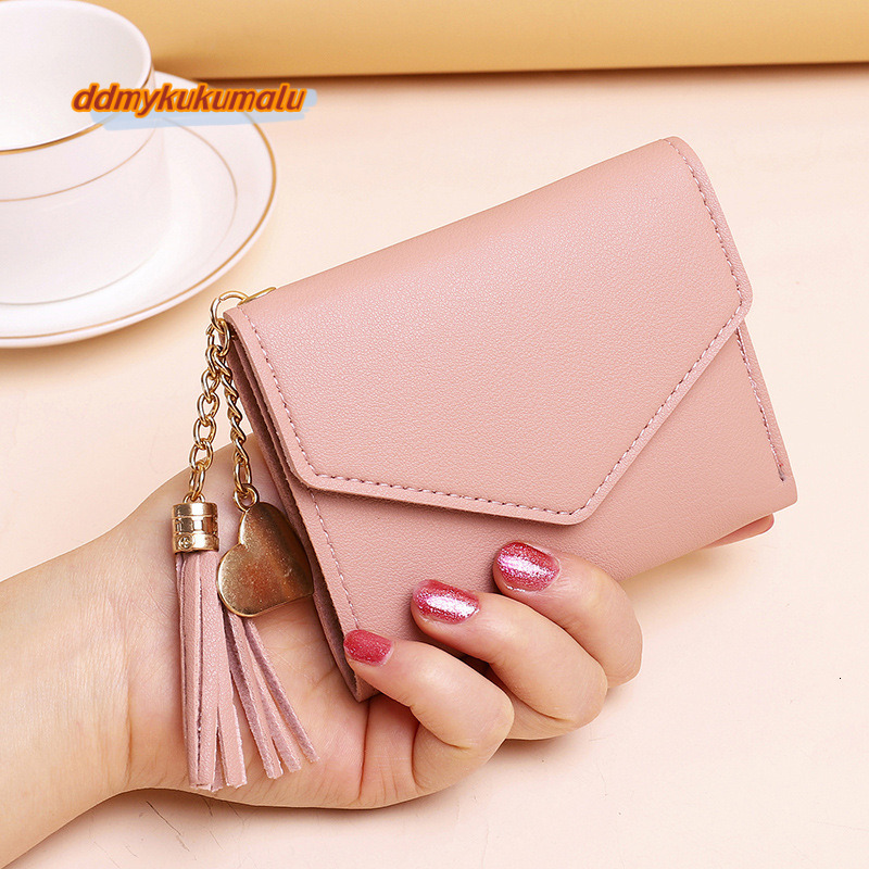 Women's 2024 New Short Style Tassel Pendant with Litchi Pattern Money Clip Card Bag, Cute Zero Wallet in Hand #3 ddmykukumalu