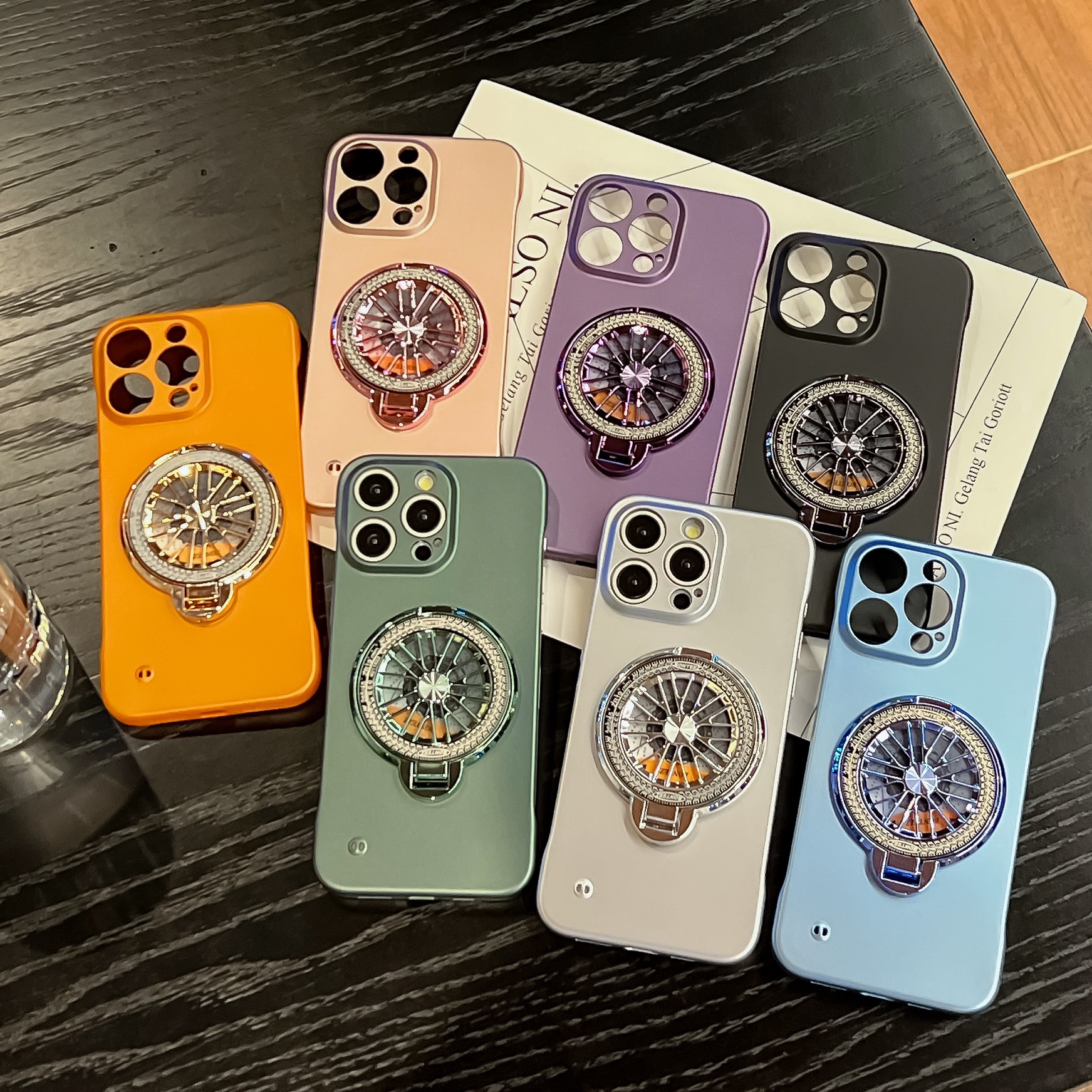 Luxury No borders Borderless Rotating Gyroscope Gyro Fold Bracket Magnetic For Magsafe Wireless Charging Matte Frameless Hard Cases For iPhone 16 15 1