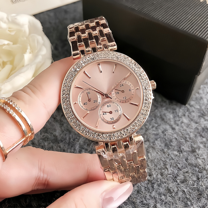 Fashion Brand Wrist Watches Women Girl Pretty Crystal Style Metal Steel Band Quartz Clock M180