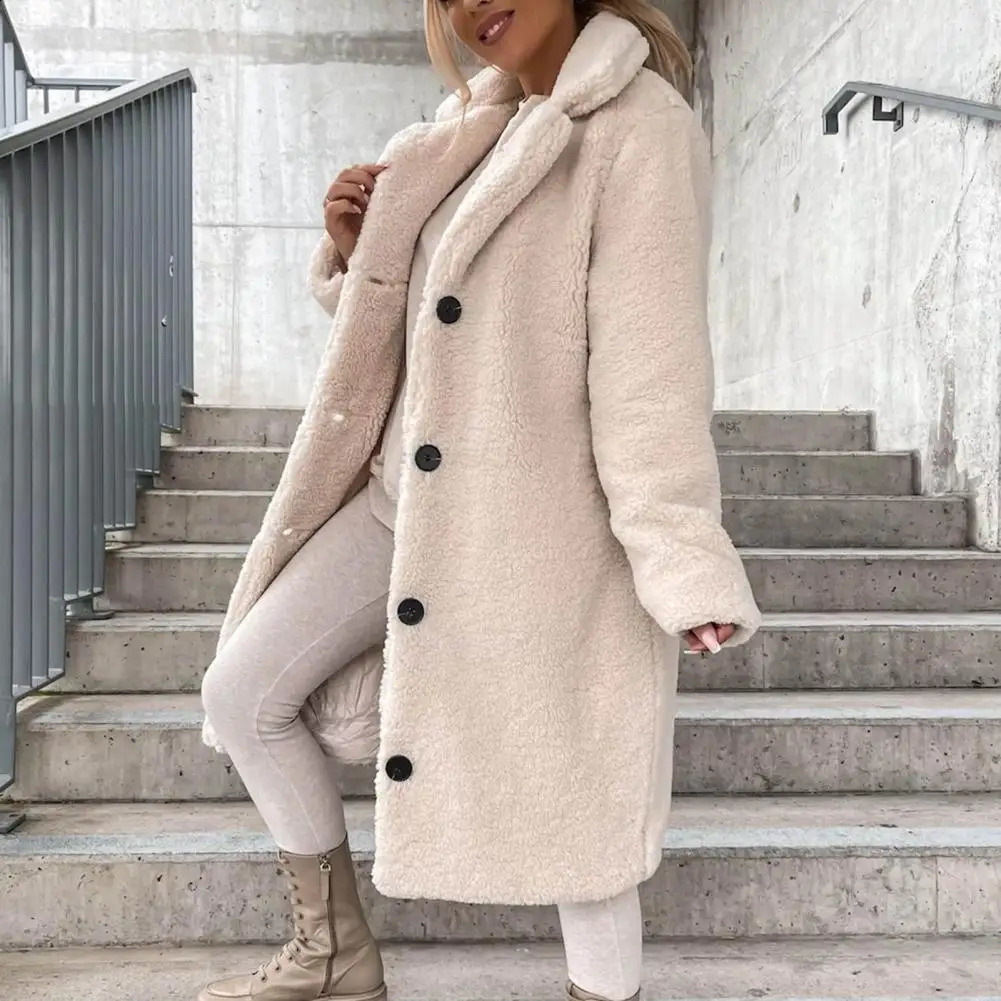 Women Trench Coat Plush Thicken Ladies Overcoat Singlebreasted Teddy Jacket Long Style Outwear Streetwear For Autumn Winter 241007