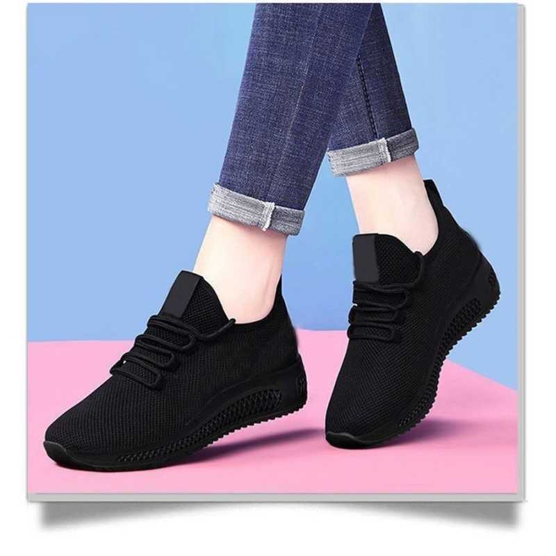 2024 Autumn Womens Breathable Anti Slip Platform Fashion New Casual Shoes Korean Running Shoes Black Sports Shoes Womens Sports Shoes Y241007