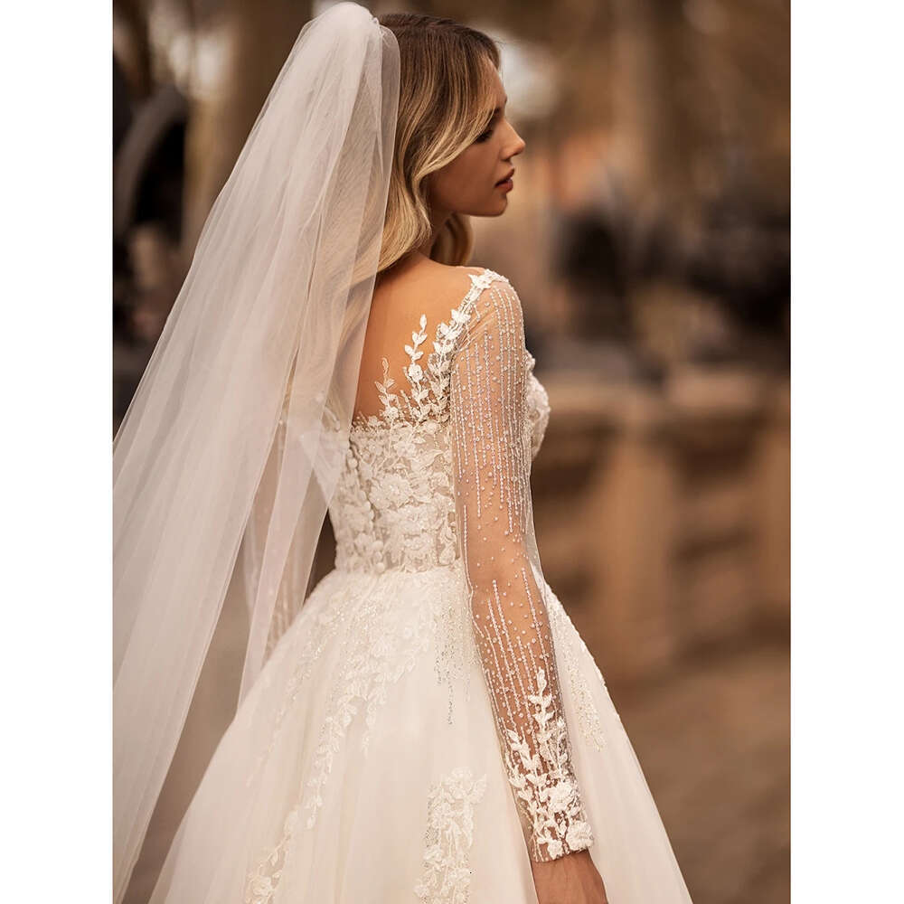 Tulle Ful O Collar A E Wedding Dress Lace Applique Beaded Bridal Gowns Custom Made Princess Bride Dresses pplique es