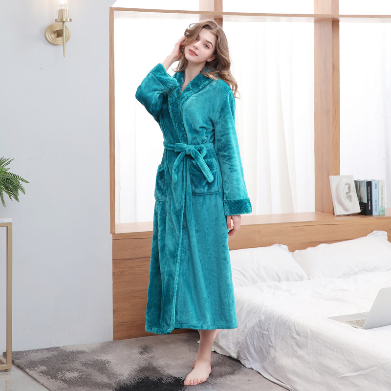 Designer's same style nightgown autumn and winter thick loose yukata flannel couple bathrobe women long pajamas men