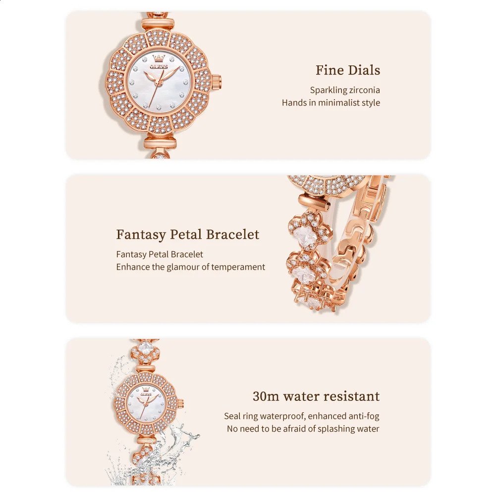 OLEVS Womens Watch Waterproof Quartz Watch High end Rose Gold Inlaid Diamond Elegant Womens Watch Relojes Mujer 240924