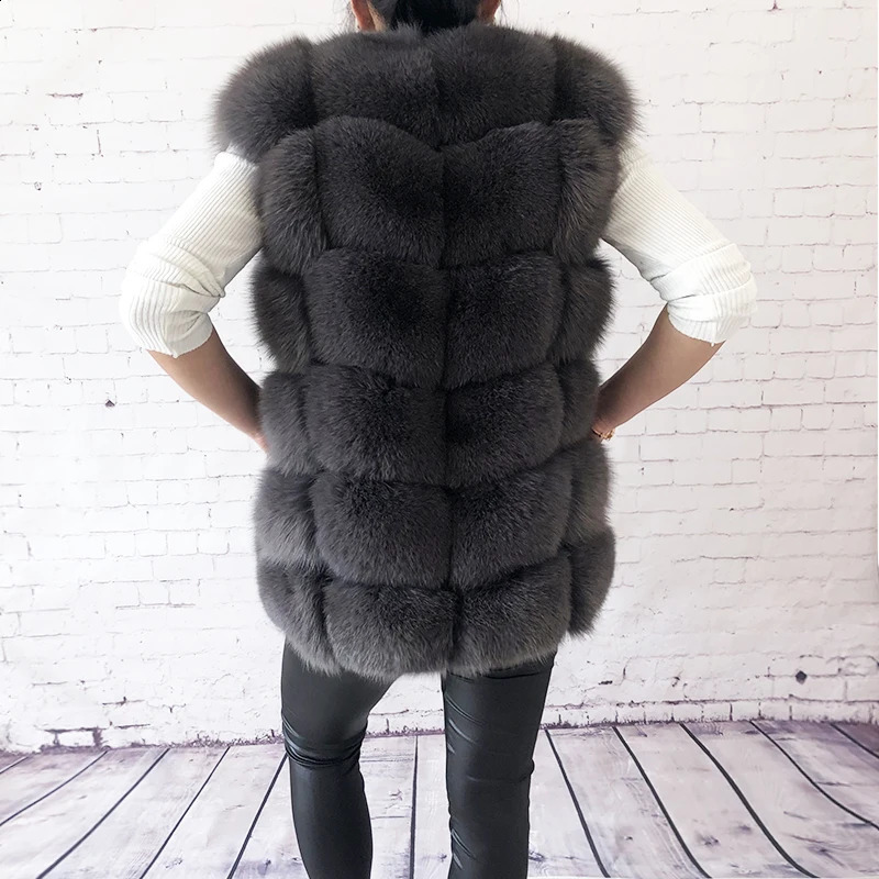 Womens high-quality fox fur vest 100% natural fur fashion fur jacket vest leather coat 240923