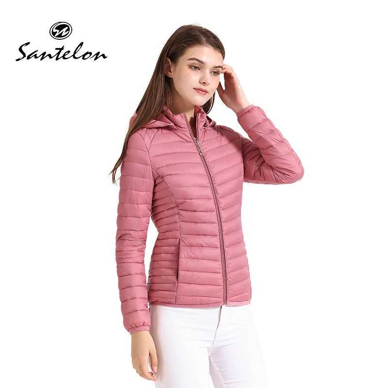 SANTELON Women Fashion Ultralight Padded Puffer Jacket Coat Lady Soild Lightweight Warm Outwear With Detachable Hood Storage BagX241007