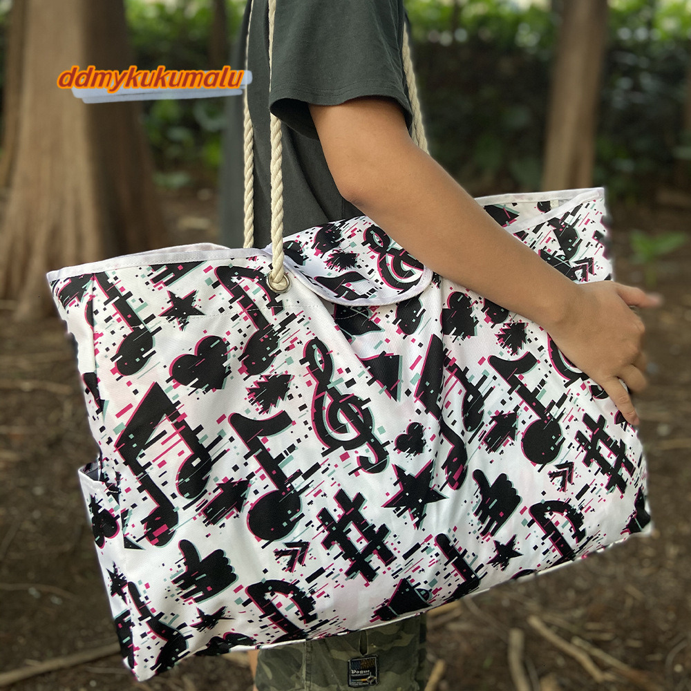 Oxford Cloth Open Pocket Summer Large Capacity Beach Bag Blue and White Striped Handbag H6.27#23 ddmykukumalu