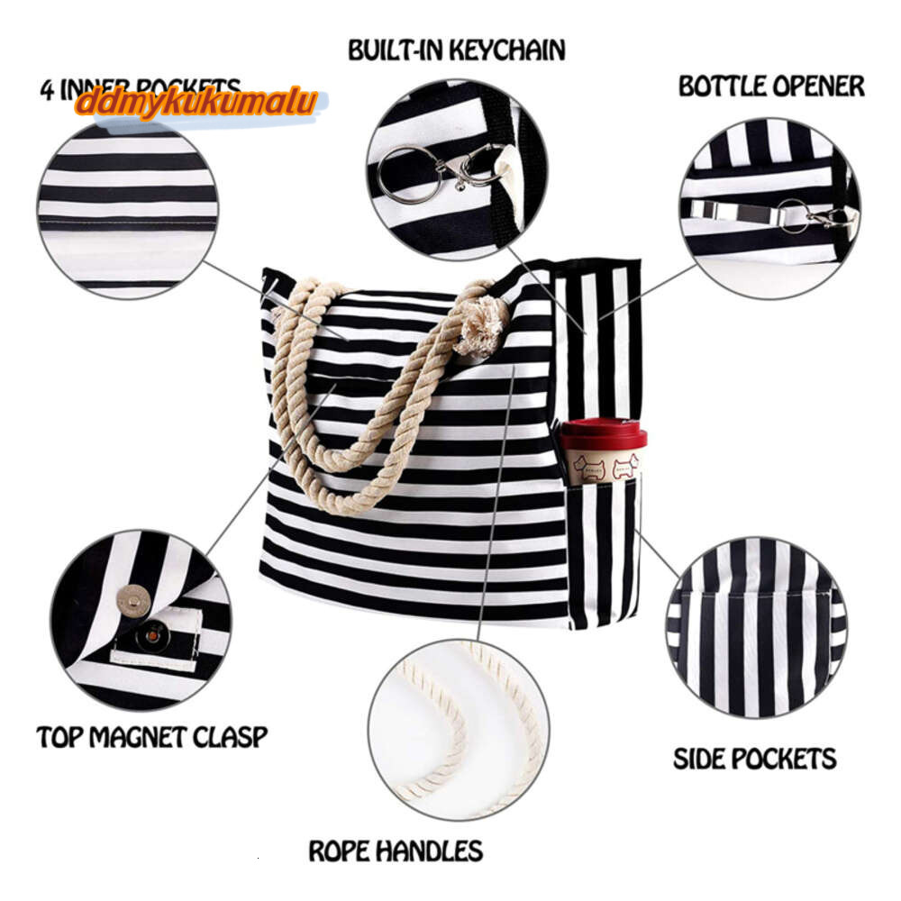 Casual Striped Canvas For Women Large Capacity Shoulder Daily Shopping Totes Student Bookbag for School Travel Beach Bag H6.27#26.8 ddmykukumalu