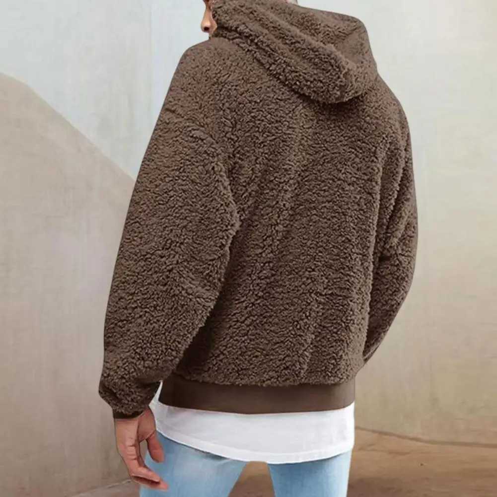 Warm and fashionable solid color plush autumn hoodie casual mens hoodie CL241007