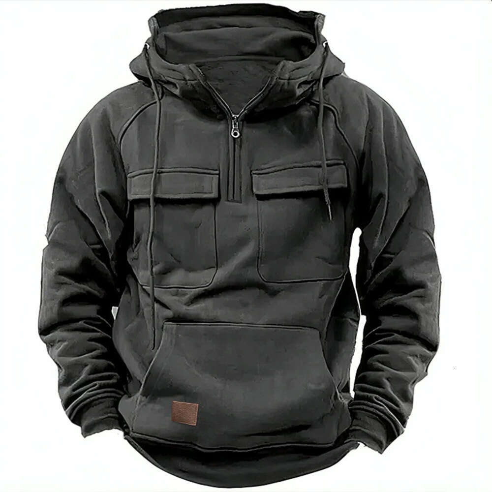 shanshi men hoodies designers Autumn and Winter New Men's Hooded Solid Youth Sports Multi Pocket Patch Leather Sweater Coat