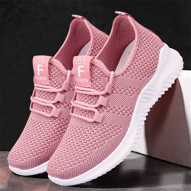 Womens shoes 2024 new casual and fashionable running shoes flight woven breathable womens shoes soft soled sports shoes Y241007