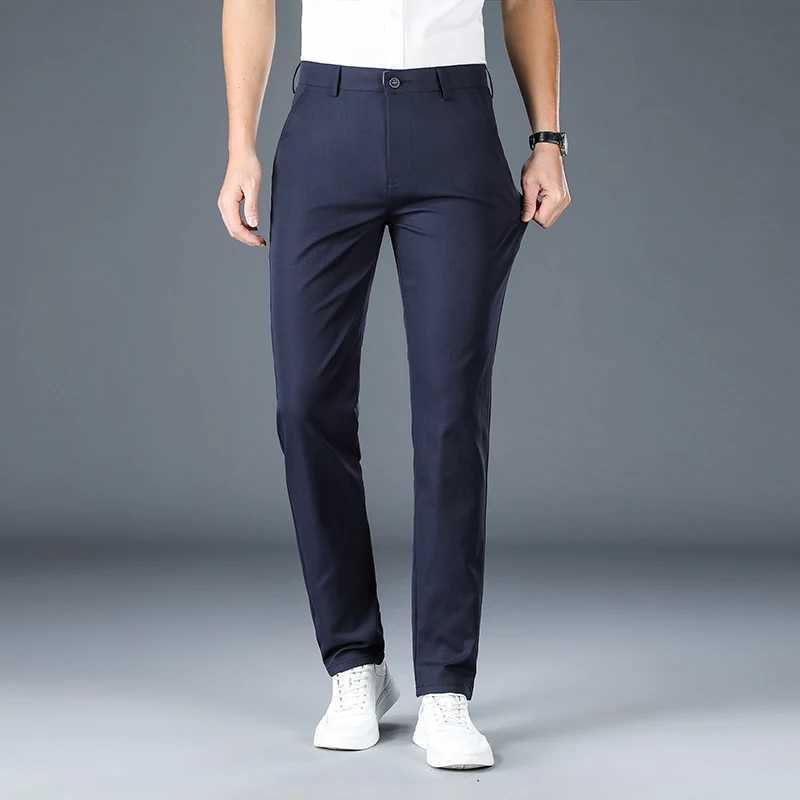2024 New Mens High Quality Business Casual Loose Straight Pants Elastic Khaki Black Classic Fashion Brand Trousers Size 30-40 LX241007