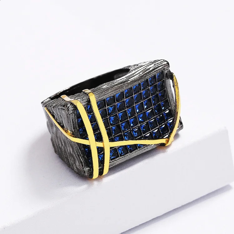 Blue All Diamond Geometric Black Gold Jewelry Set Irregular Texture Jewelry Ring Necklace Stud Earrings Party Jewelry 240924
