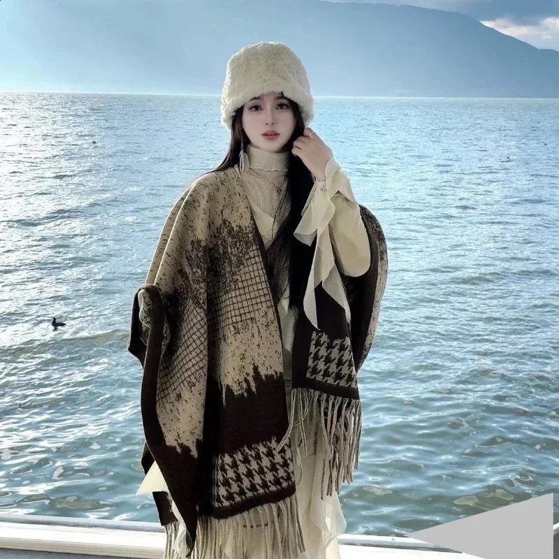 Fashion n classic scarf womens cashmere plain shawl womens soft casual raincoat 241007