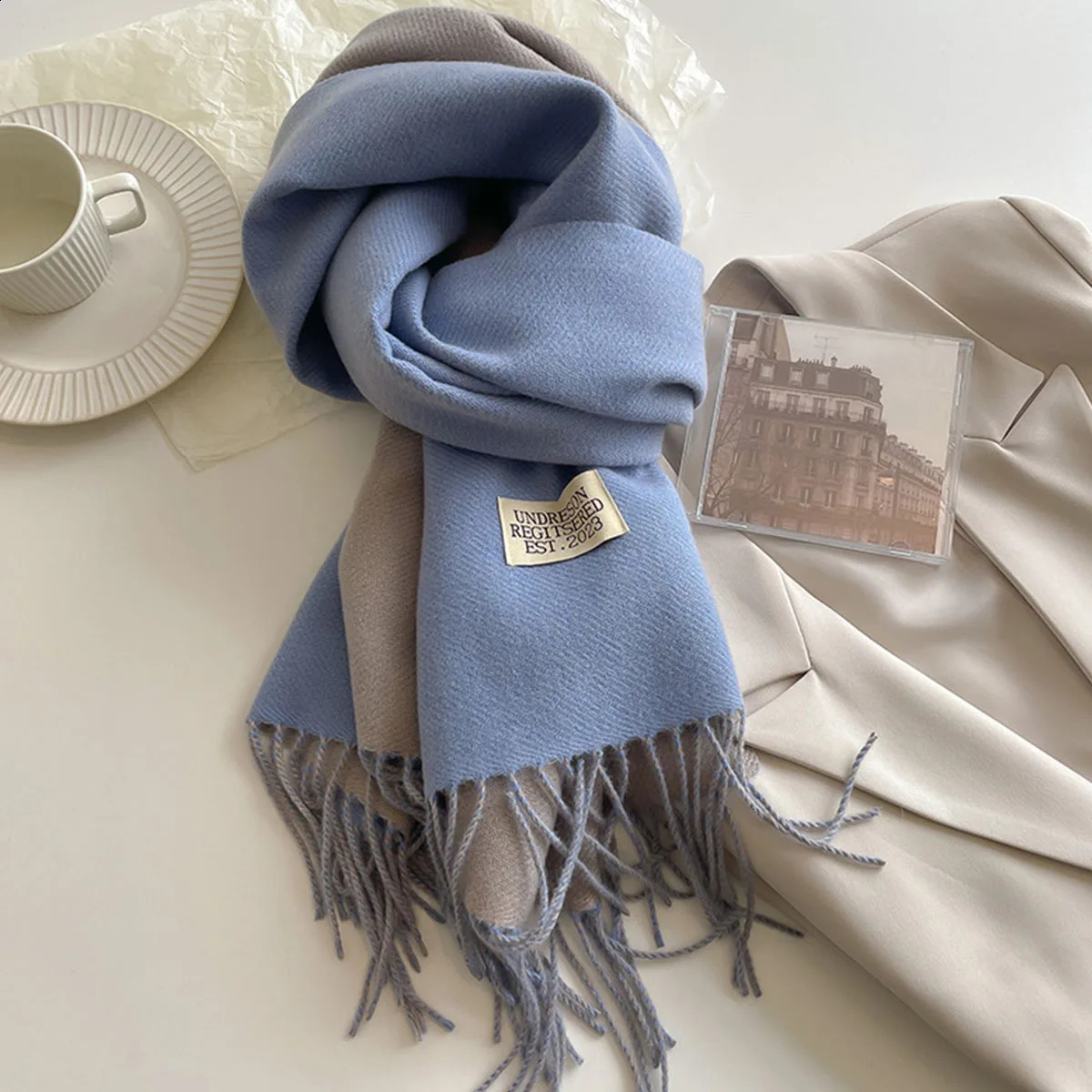 Womens warm winter cashmere scarf fashionable solid color double-sided collar shawl bag blanket 241007
