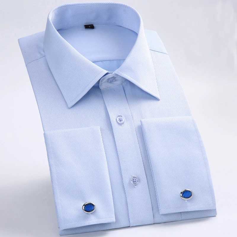 Mens French cuffed formal shirt new white long sleeved business button mens shirt regular suitable cuffed button shirt M~6XL X241007