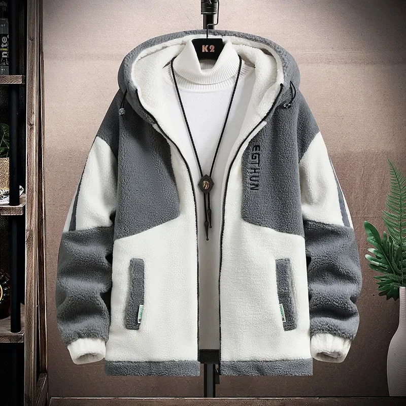 Fashionable loose wool jacket mens thick grain velvet casual style warm and comfortable in winter suitable for students to wear 241007