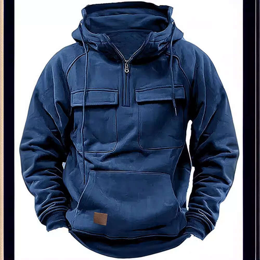 shanshi men hoodies designers Autumn and Winter New Men's Hooded Solid Youth Sports Multi Pocket Patch Leather Sweater Coat