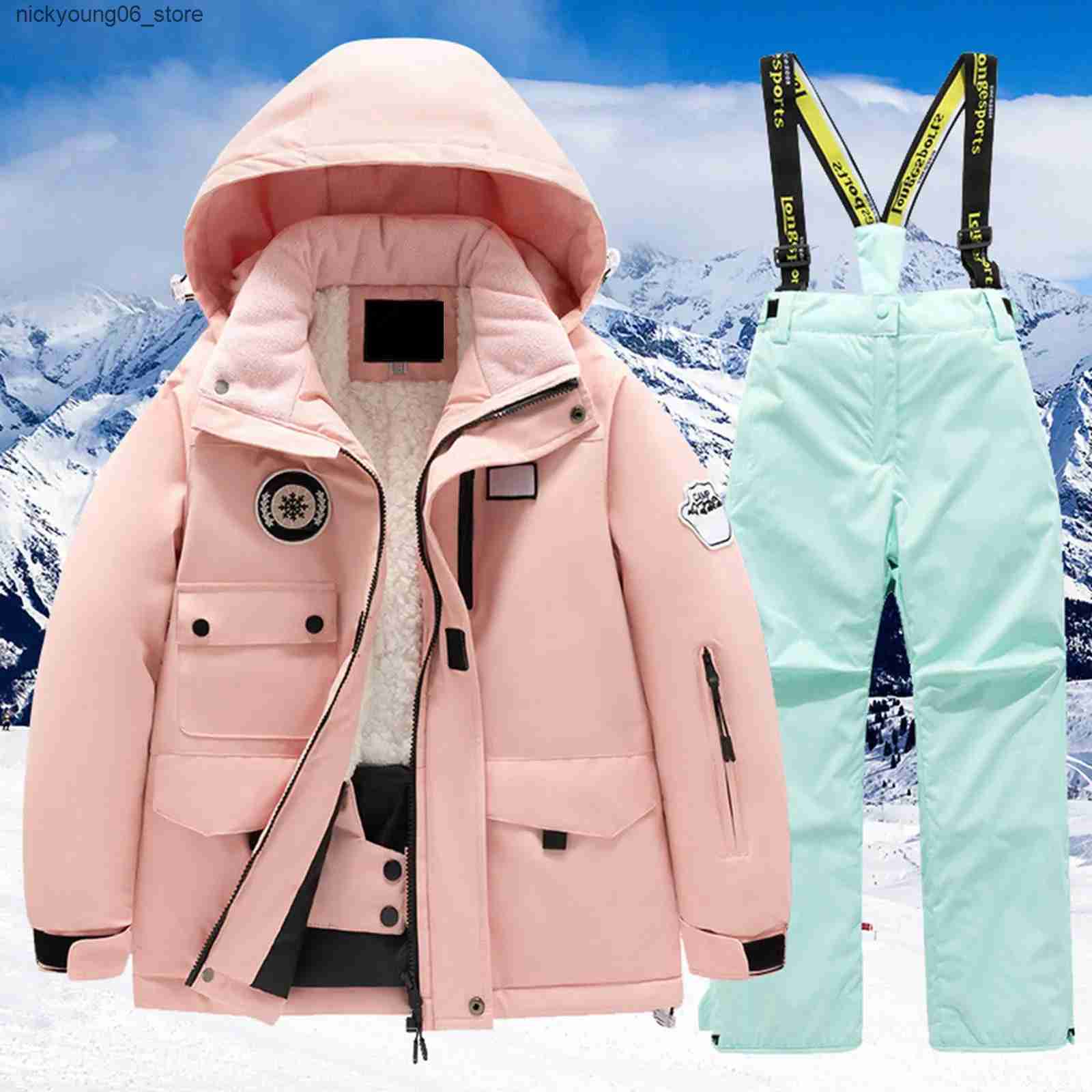 Sets/Suits Childrens Ski Suit Girls Outdoor Waterproof and Windproof Thick Warm Boys Ski Clothes Parkas+Trousers Snowboarding Clothes L240910