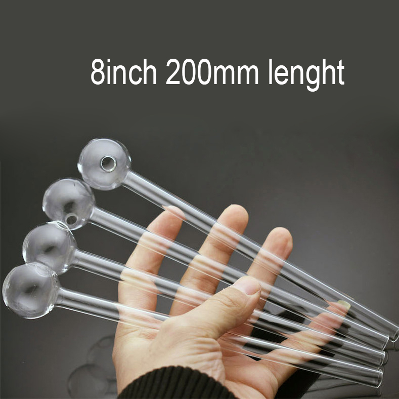 High Quality 8 Inch Thick Pyrex Glass Oil Burner Pipe Curved Staight Hand Smoking Pipe with 30mm Head Bowl Dry Herb Tobacco spoon pipes Smoker Gift