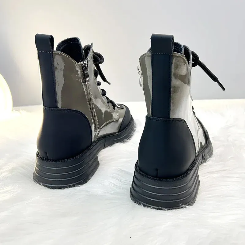 Ankle 2024 New Winter Round Toe Lace-up Short Boots Womens Platform Designer Knight Booties Women Shoes 240613 241118