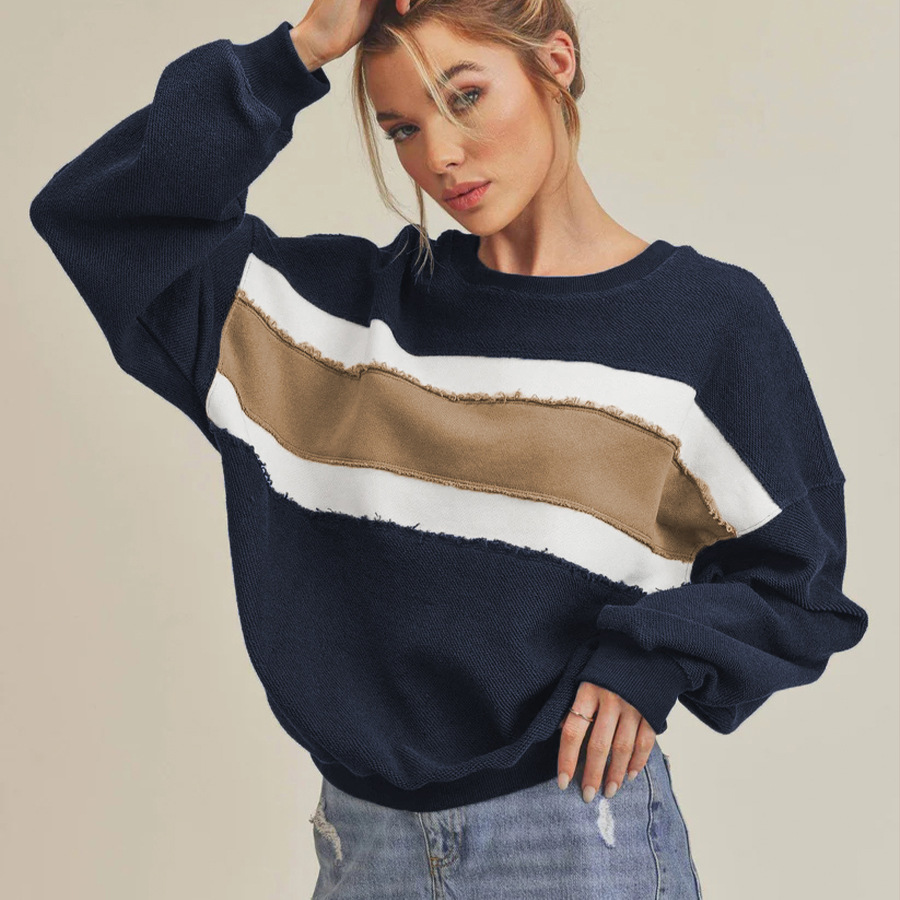 Striped Clothes Women Casual O-Neck Long Sleeve Pullover Fashion Autumn Winter Female Sweatshirt B4
