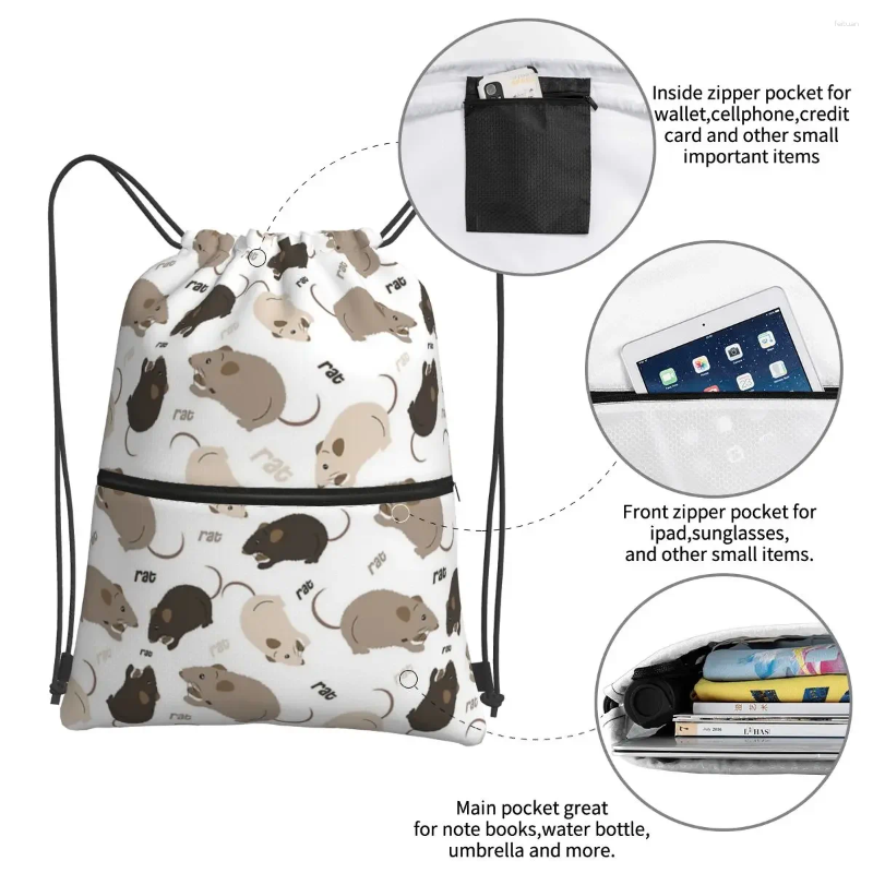 2025 NEW Backpack Rat Pattern Portable Backpac Drawstring Bag Multi-function Bundle Pocket Sundries Bags For Travel Sport Man Woman zhanyishengli