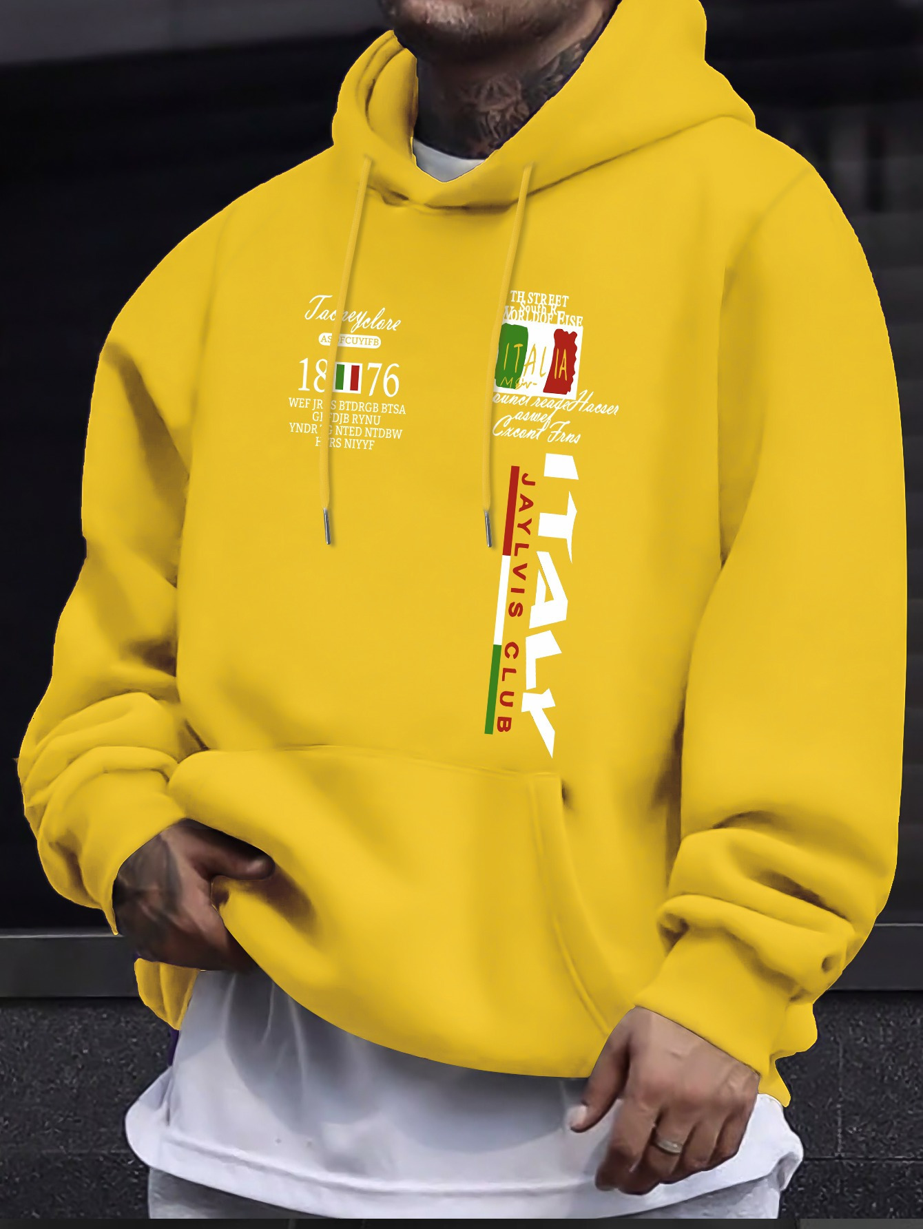 Men's Italy Theme Hoodie - Unique, Stylish, Casual, and Fashionable Long-sleeved Round Neck Sweatshirt with Kangaroo Pocket for Fall and Winter