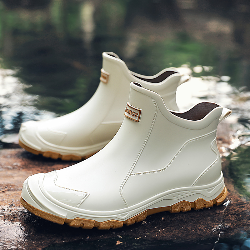 Mens Rain Boots Outdoor Casual Men Ankle Hiking Fishing Water Shoes Waterproof Work Boot Personality Non-slip Male Footwear